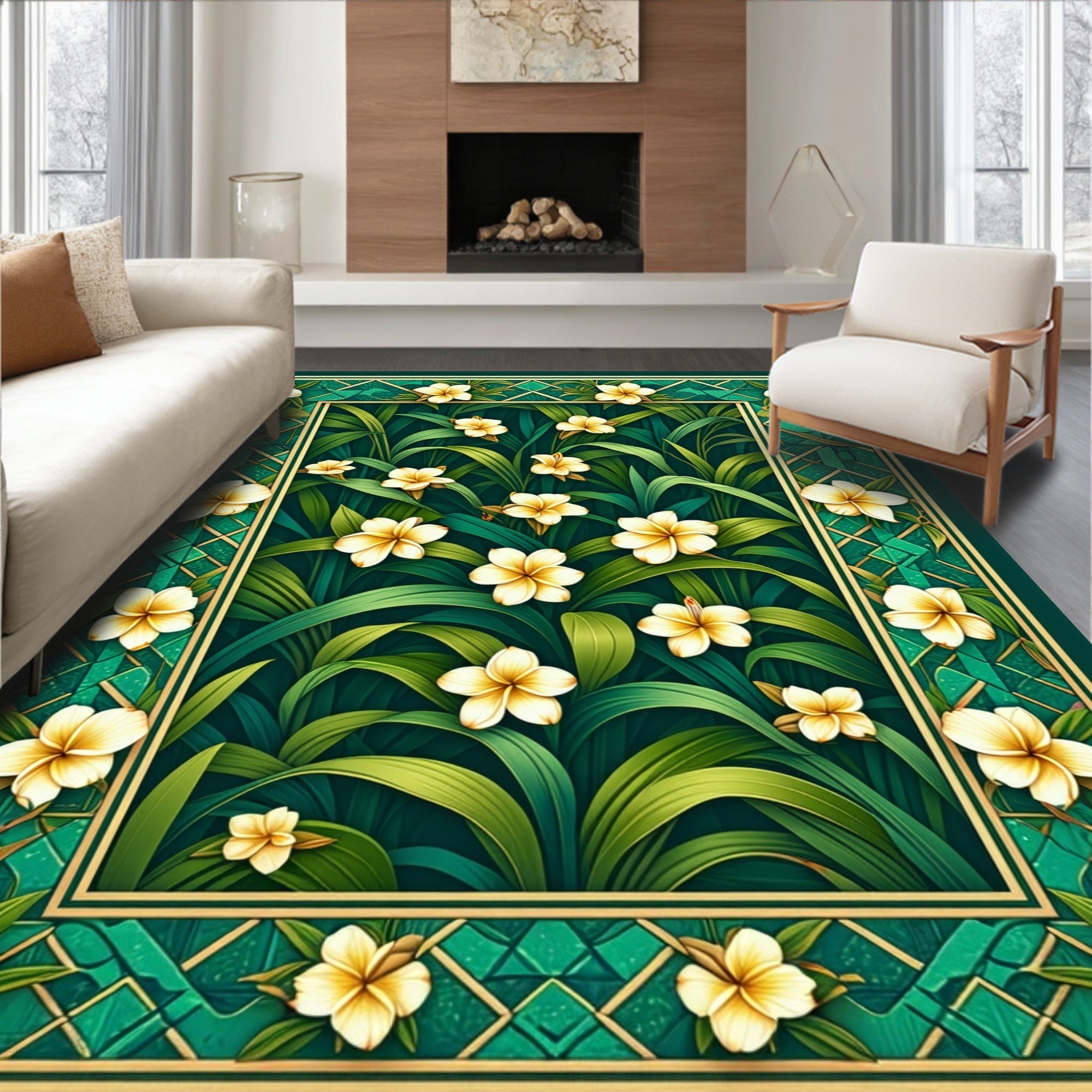 Emerald Floral Tropical Garden Rug