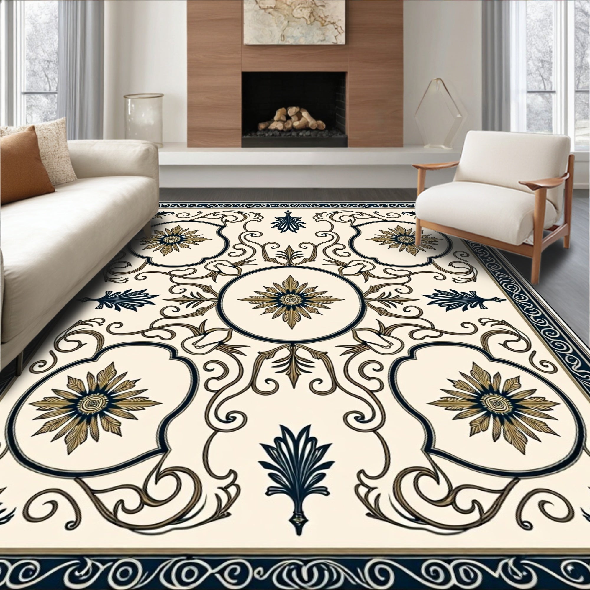 Elegant Floral Scrollwork Design Rug