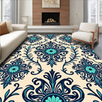 Ornate Teal Floral Damask Pattern Rug