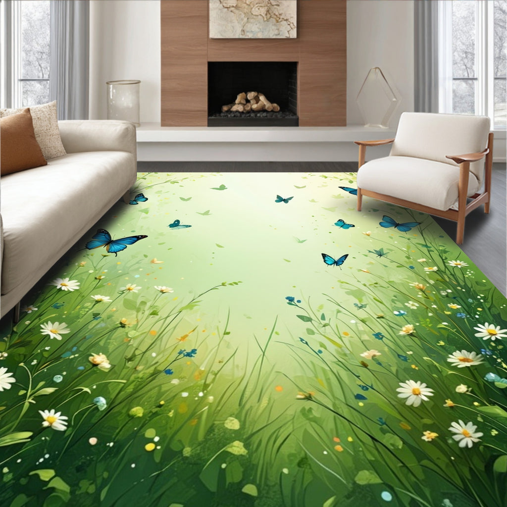 Whimsical Butterfly Meadow Spring Design Rug