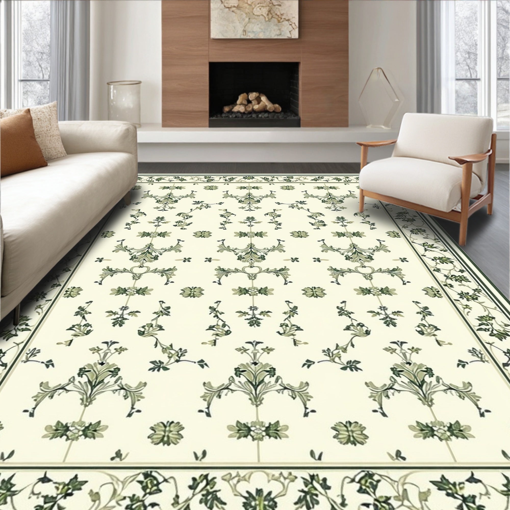 Green Floral Vine Symmetry Pattern Rug