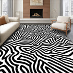 Abstract Black and White Maze Pattern Rug