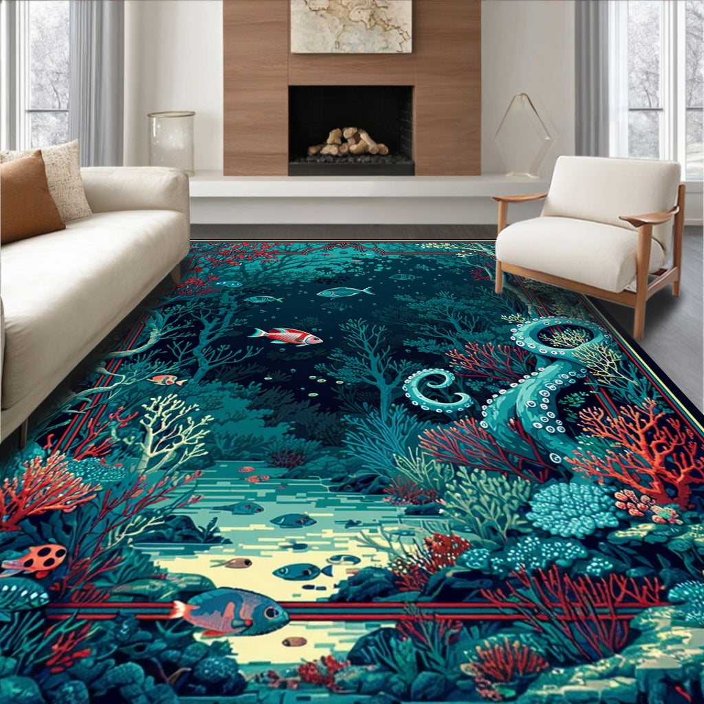Deep Sea Coral and Octopus Scene Rug