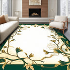 Elegant Cream Teal Floral Vine Rug