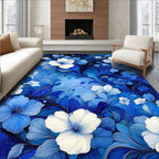 Vibrant Blue Floral Art Pattern Rug