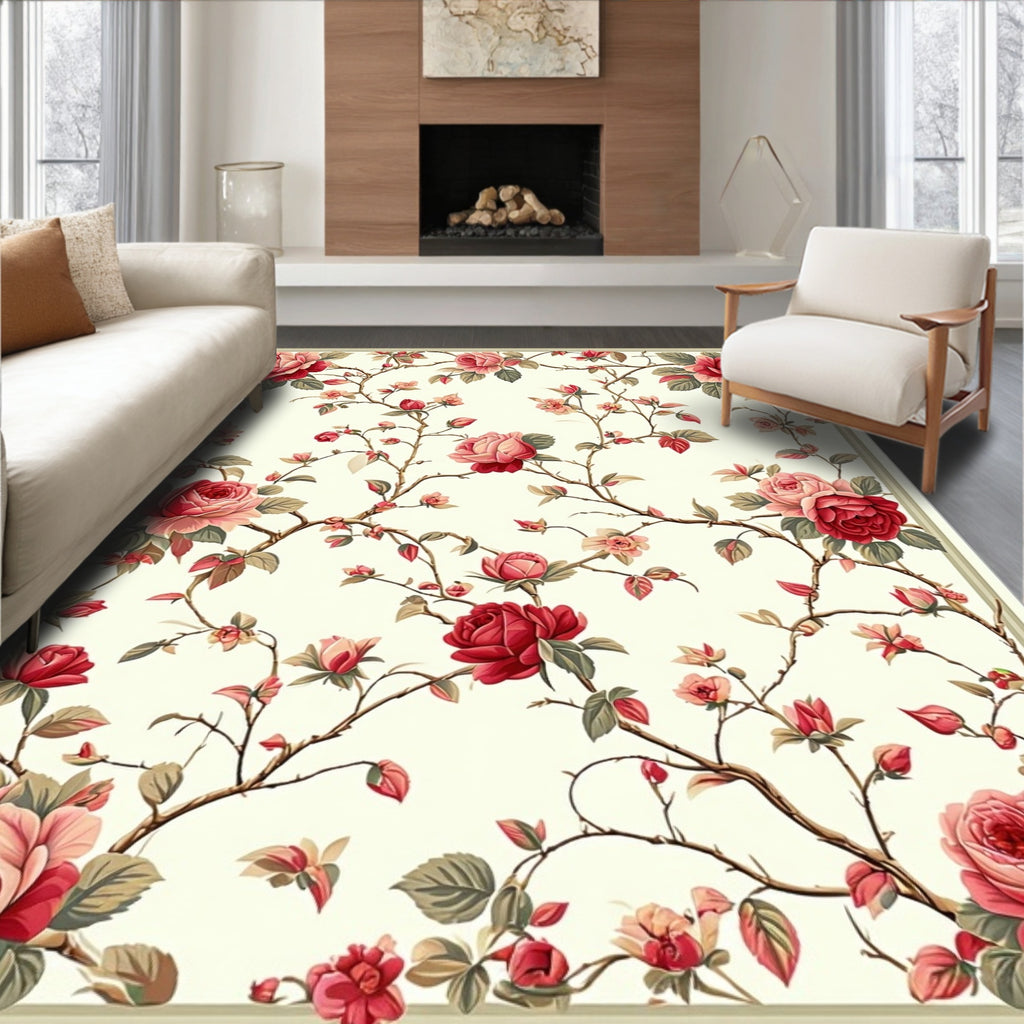 Vintage Floral Vines Rose Pattern Rug