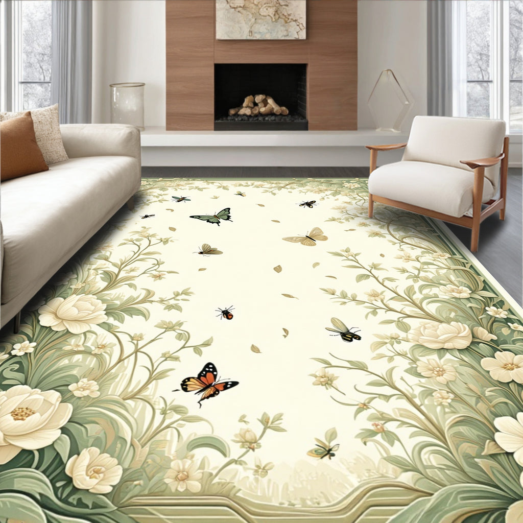 Spring Garden Butterflies Botanical Swirls Rug