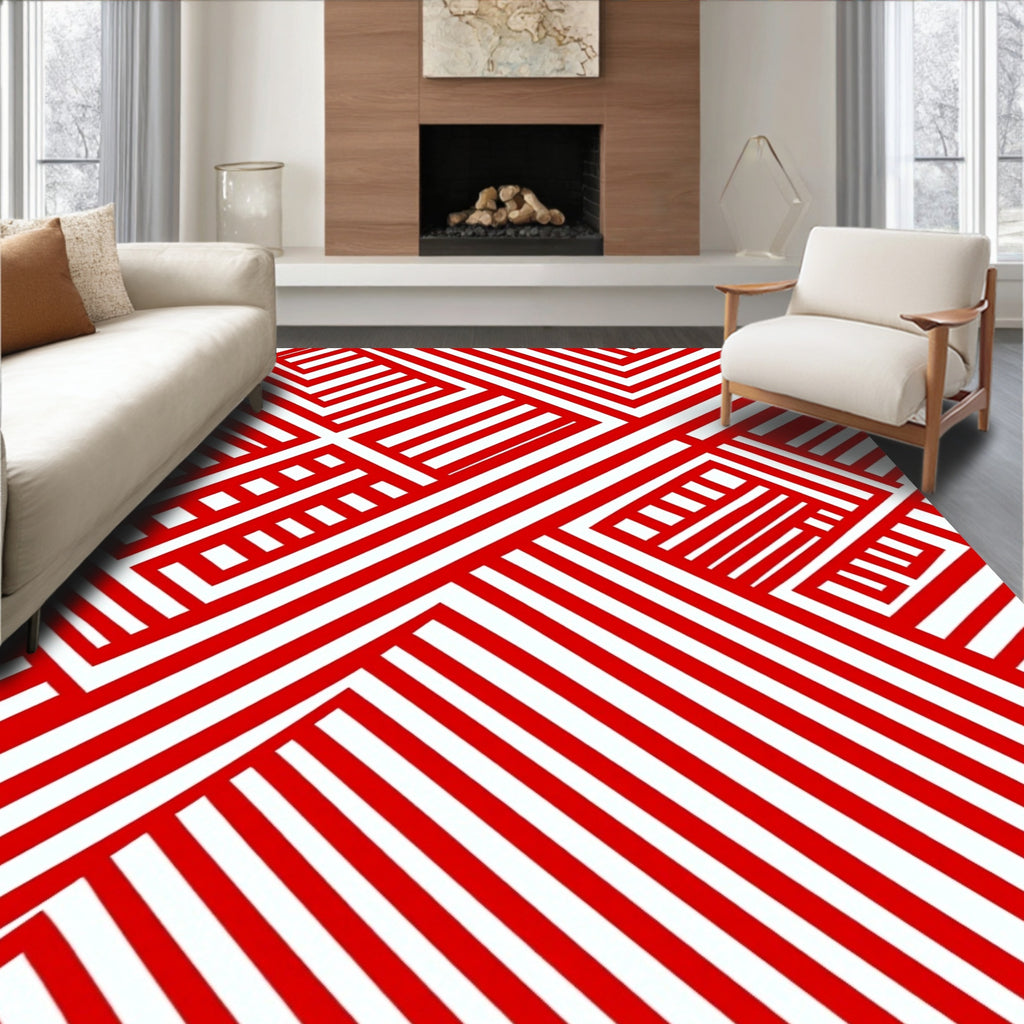 Striking Red Linear Interlocking Forms Rug