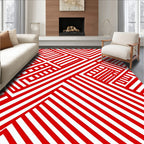 Striking Red Linear Interlocking Forms Rug