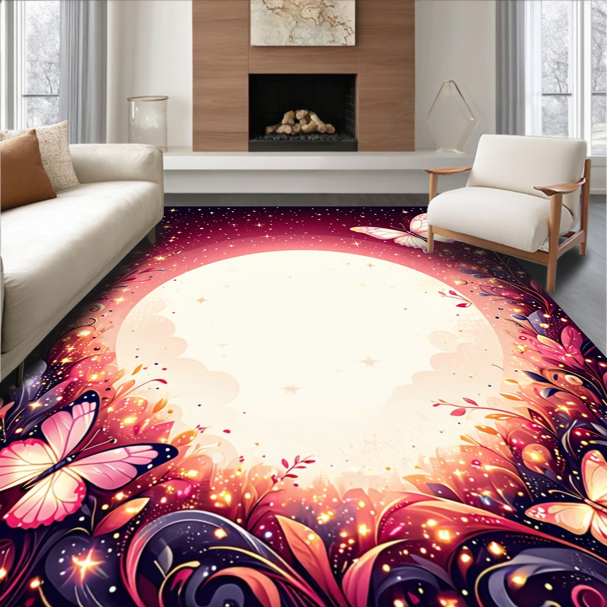 Enchanting Butterfly Starry Night Garden Rug