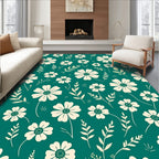 Creamy Floral Pattern On Teal Background Rug