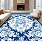 Classic Blue Floral Damask Design Rug