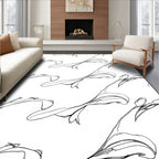 Elegant Black White Floral Lines Rug