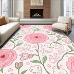Whimsical Pink Floral Animal Pattern Rug