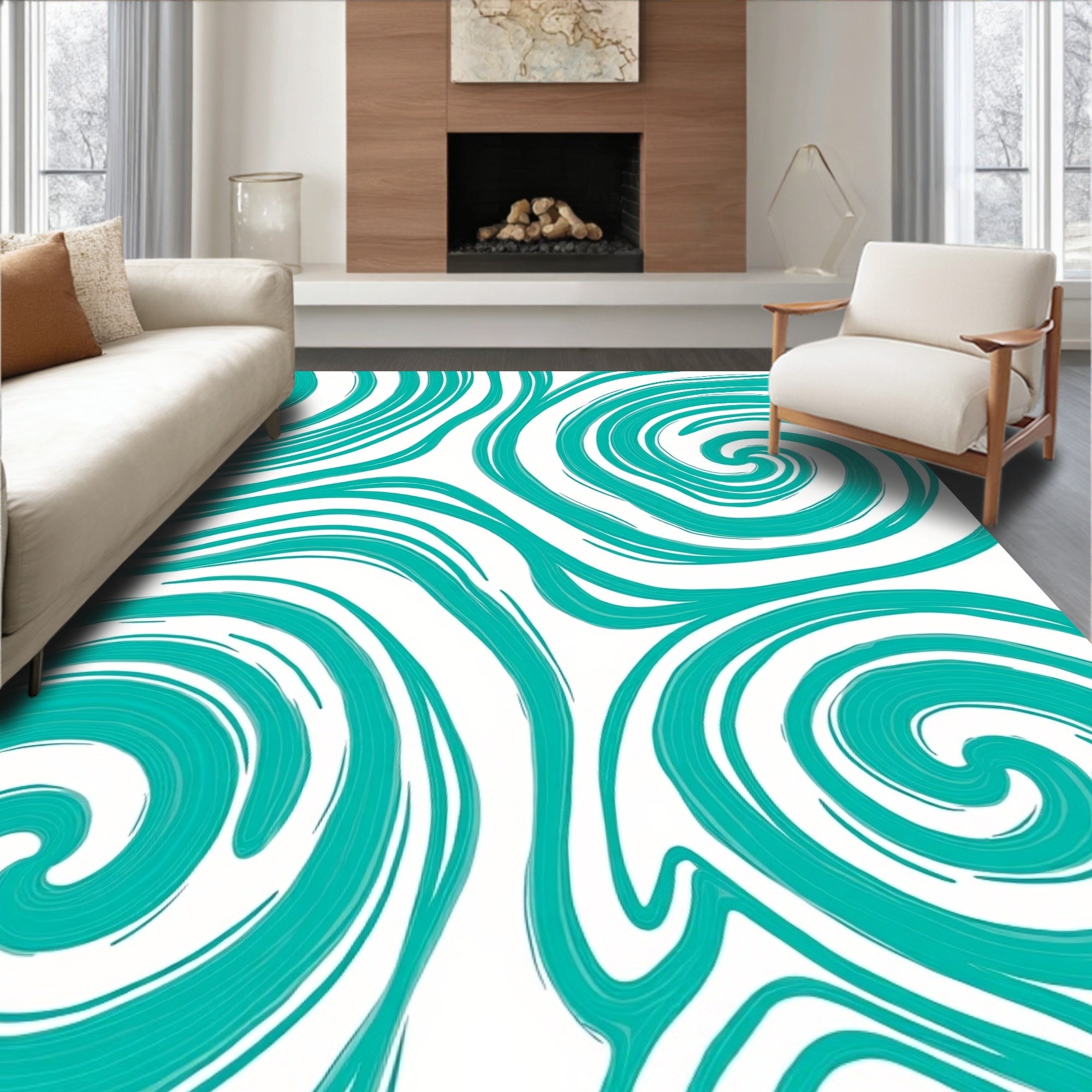 Teal Swirl Abstract Pattern Rug