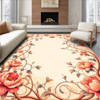 Elegant Coral Peony Vine Pattern Rug