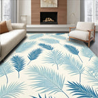 Tropical Leaf Patterned Blue Fibers Rug