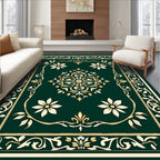 Elegant Green Gold Floral Rug