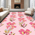 Pink Floral Branch Pattern Rug