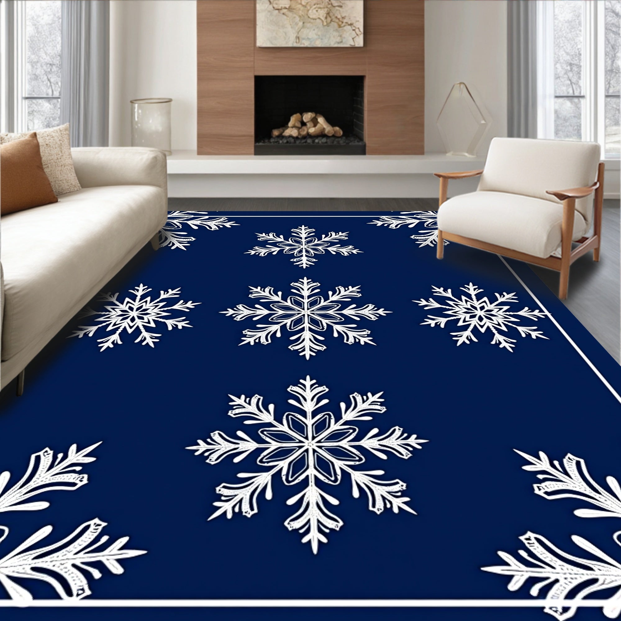 Deep Blue Snowflake Collection Rug