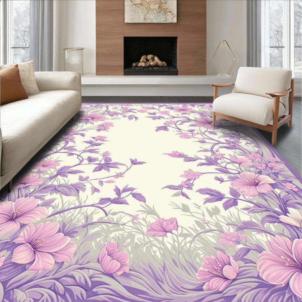 Floral Vine Pattern With Lilac Accents Rug