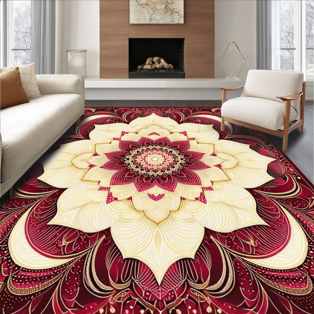 Crimson Flower Mandala Pattern Rug
