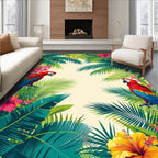 Vibrant Tropical Parrots Foliage Rug