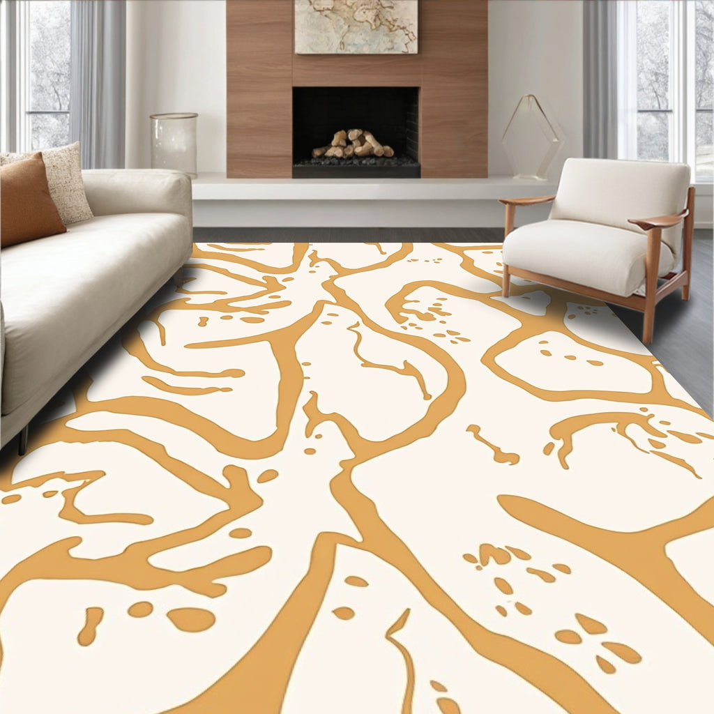 Abstract Organic Tan Cream Pattern Rug