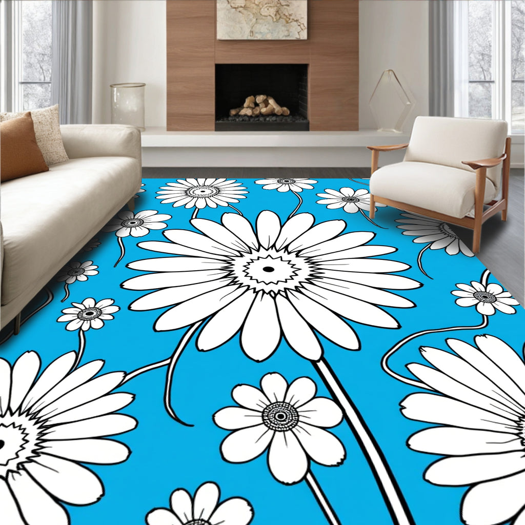 Daisies on Vivid Blue Background Rug