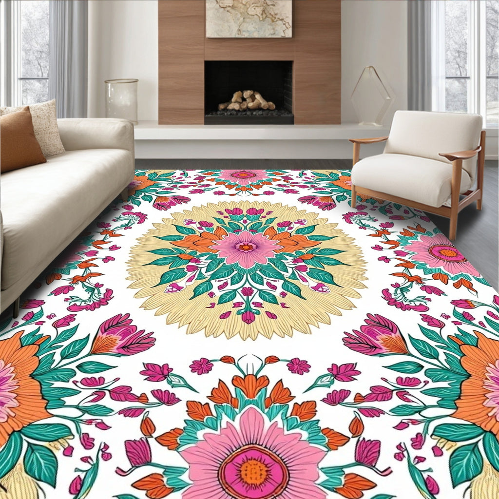 Vibrant Floral Mandala Patterned Rug