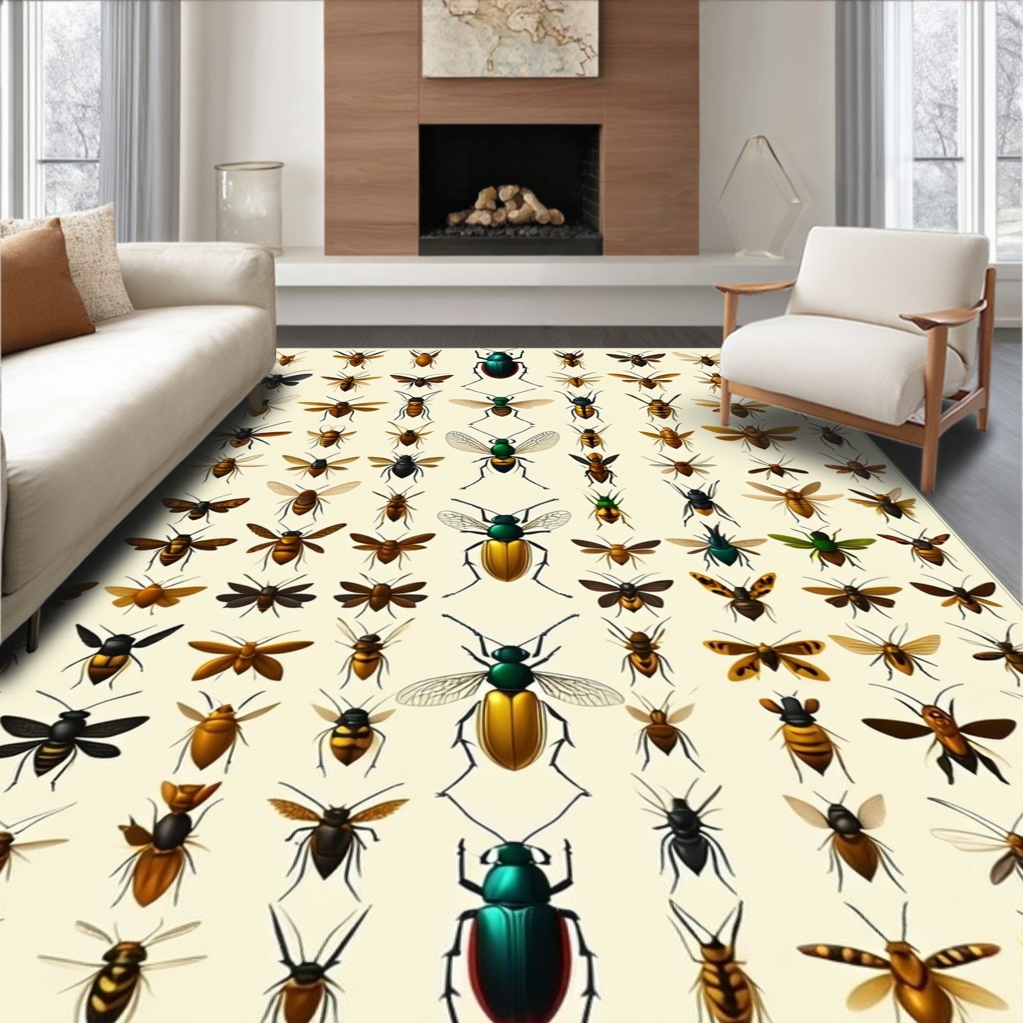 Insect Collage Vintage Botanical Design Rug