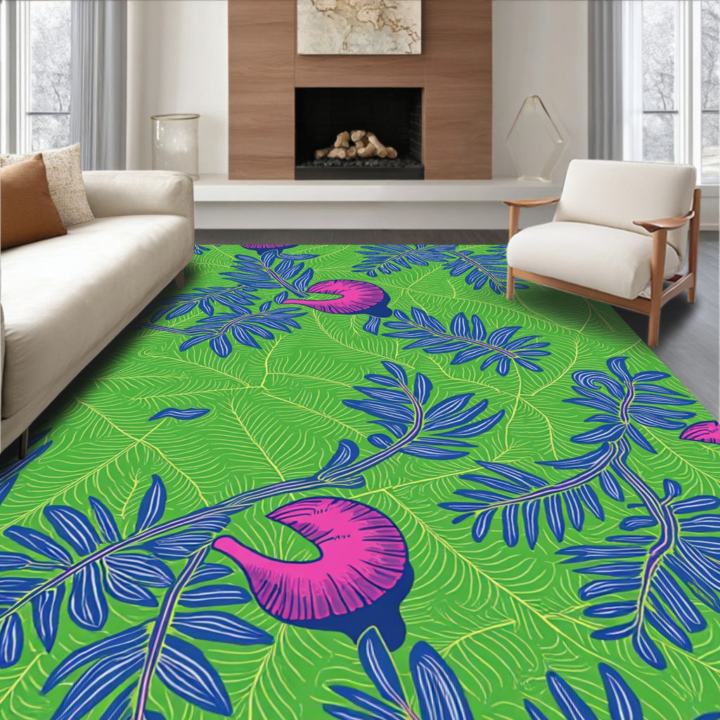 Vibrant Tropical Bloom Print Rug