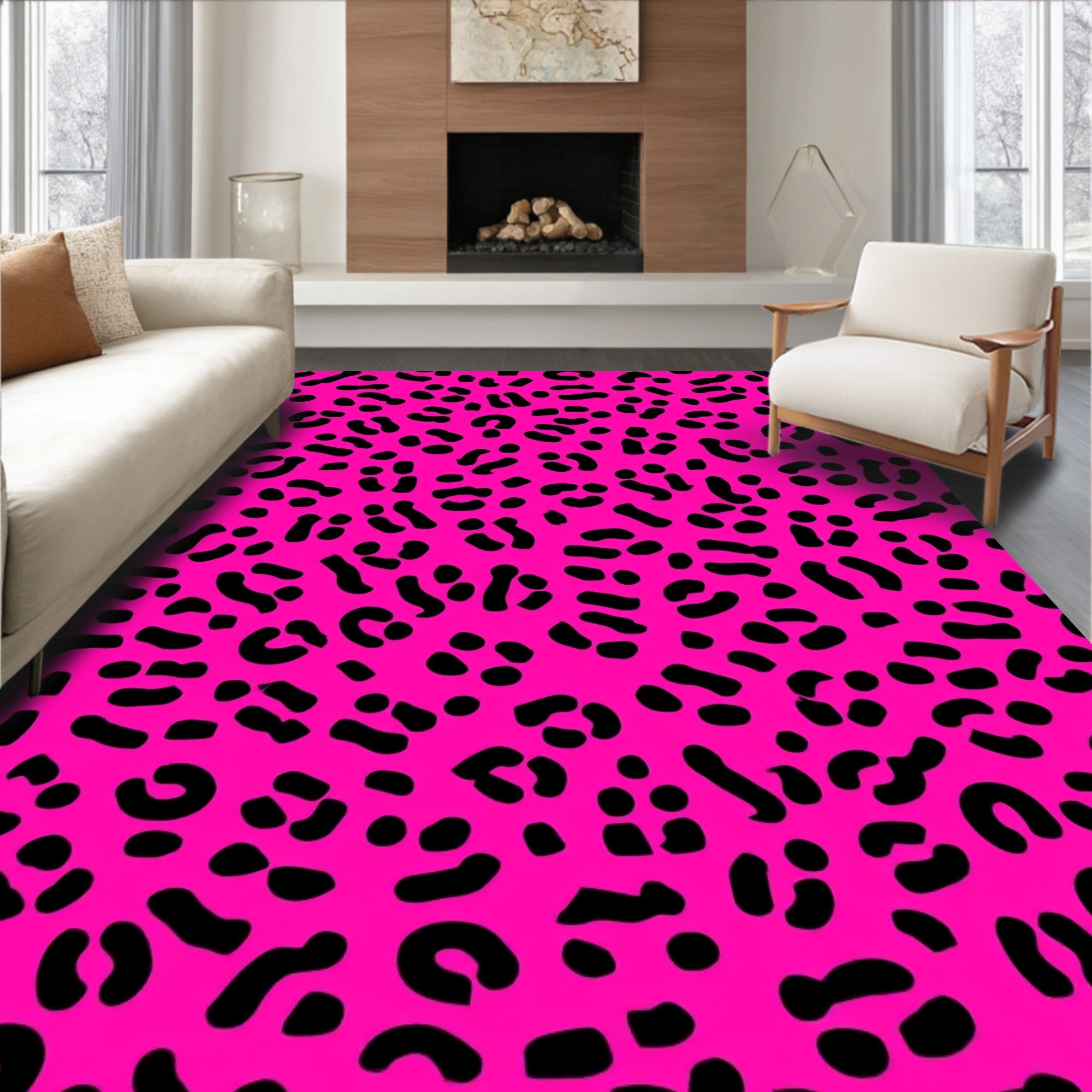 Hot Pink Leopard Print Pattern Rug