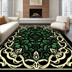 Elegant Emerald Leaf Scroll Mandala Rug