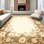 Soft Peach Floral Vine Border Rug
