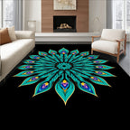 Vibrant Teal Peacock Feather Mandala Rug