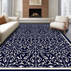 White Calligraphy Floral Pattern Rug