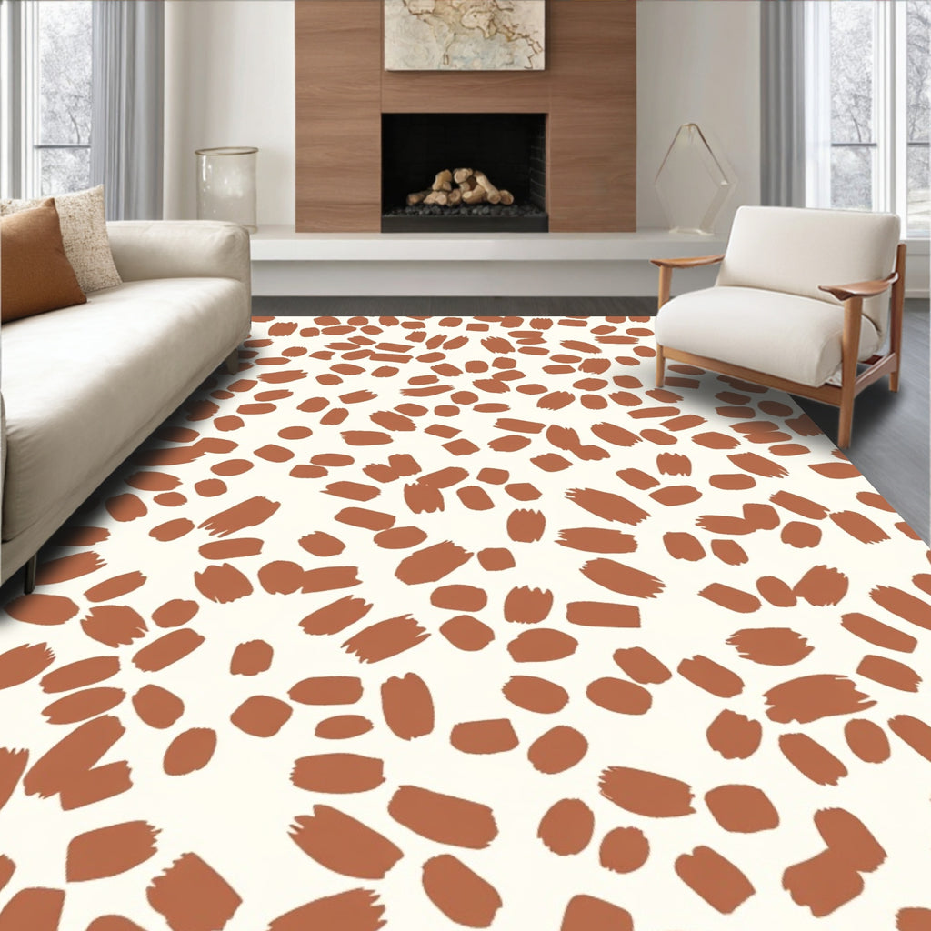 Abstract Brushstroke Pattern Terra Cotta Rug