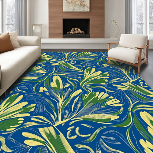 Abstract Green Yellow Floral Pattern Rug