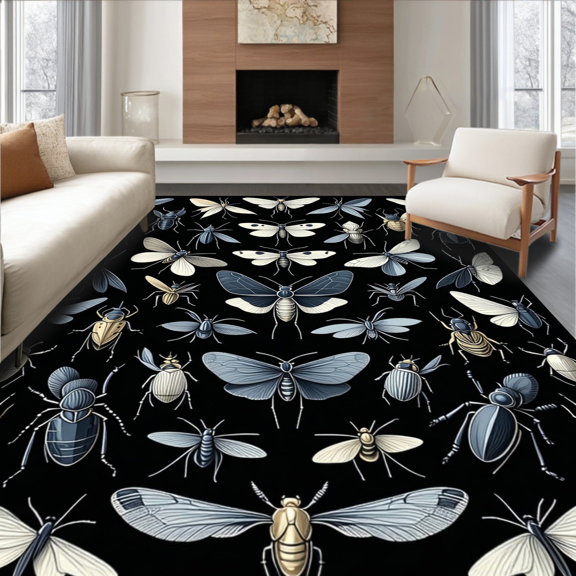 Arthropod Collection Black Background Design Rug