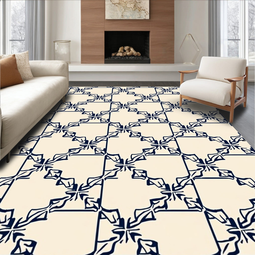 Dark Blue Lattice Inspired Pattern Rug