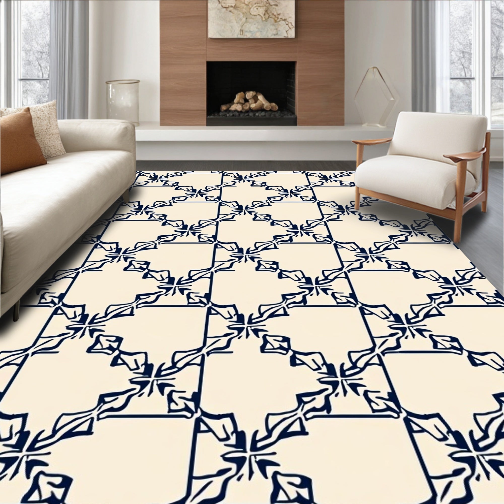 Dark Blue Lattice Inspired Pattern Rug