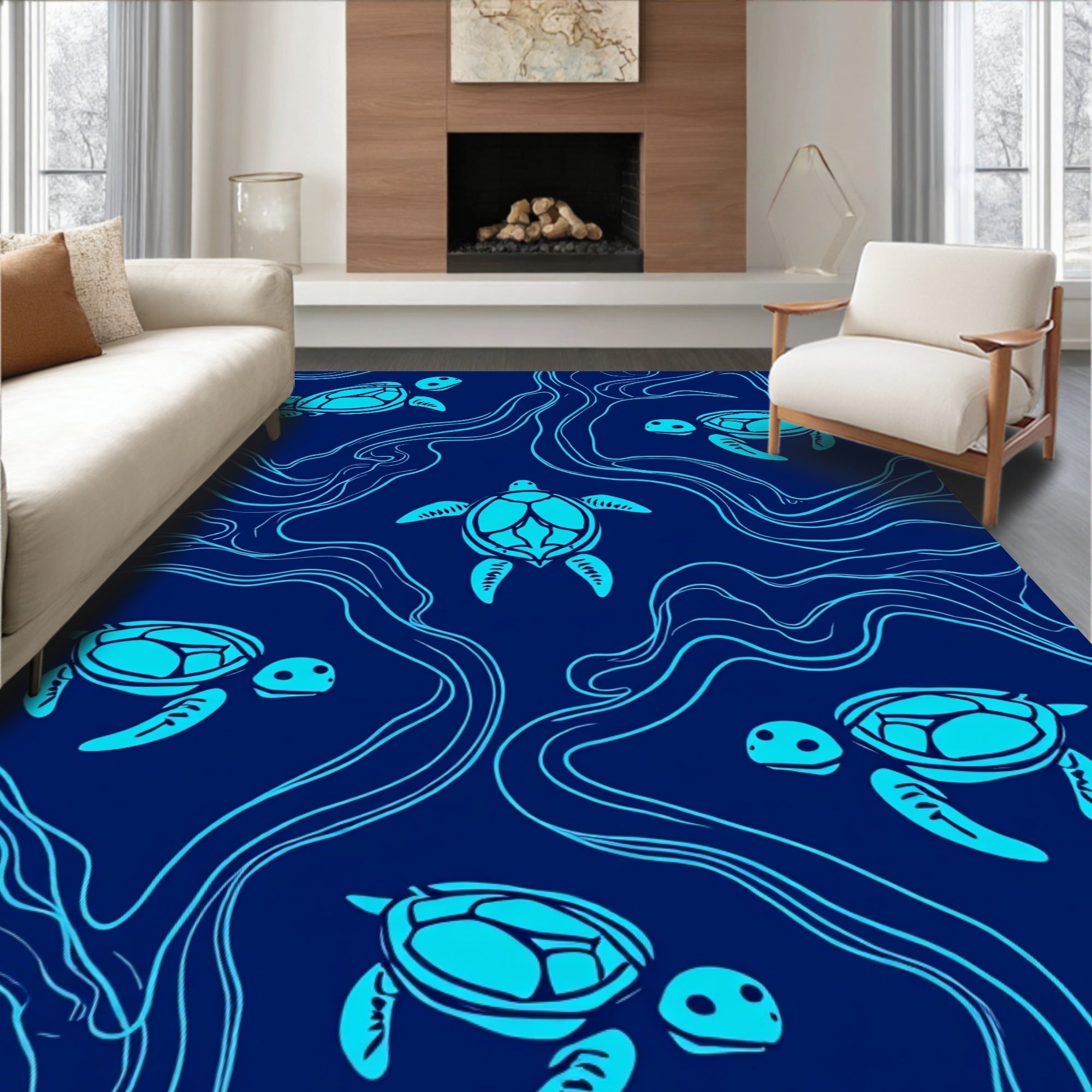 Ocean Turtles and Swirls Pattern Rug