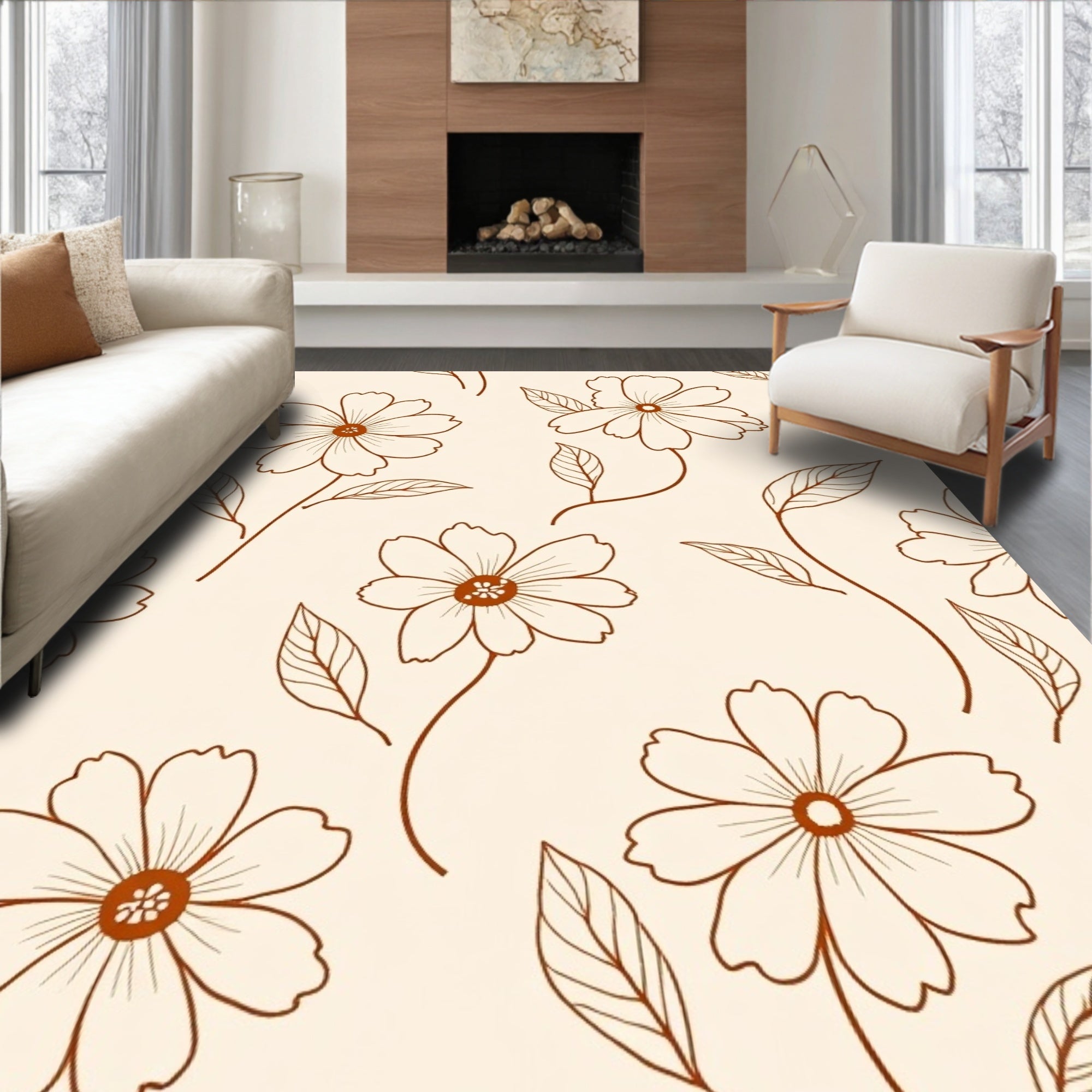Minimalist Floral Outline Pattern Rug