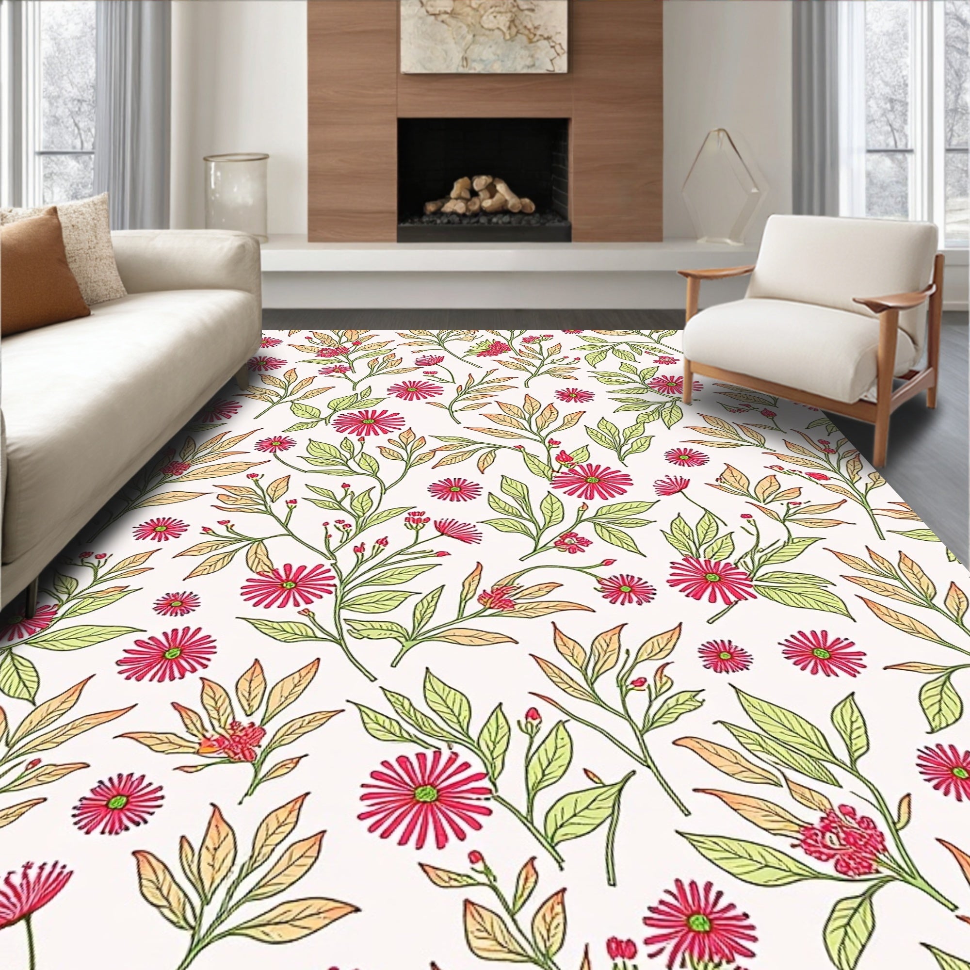 Delicate Floral Vines Pattern Rug