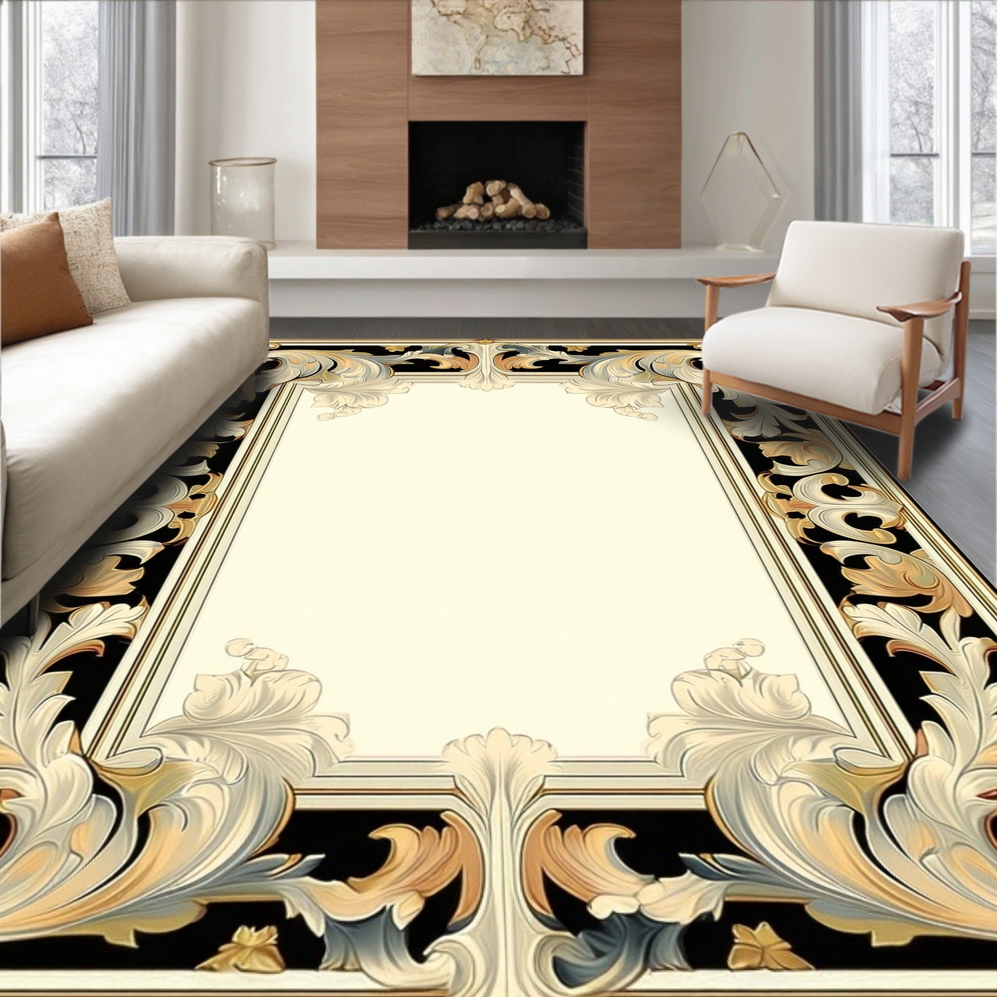 Ornate Scrollwork Decorative Style Rug