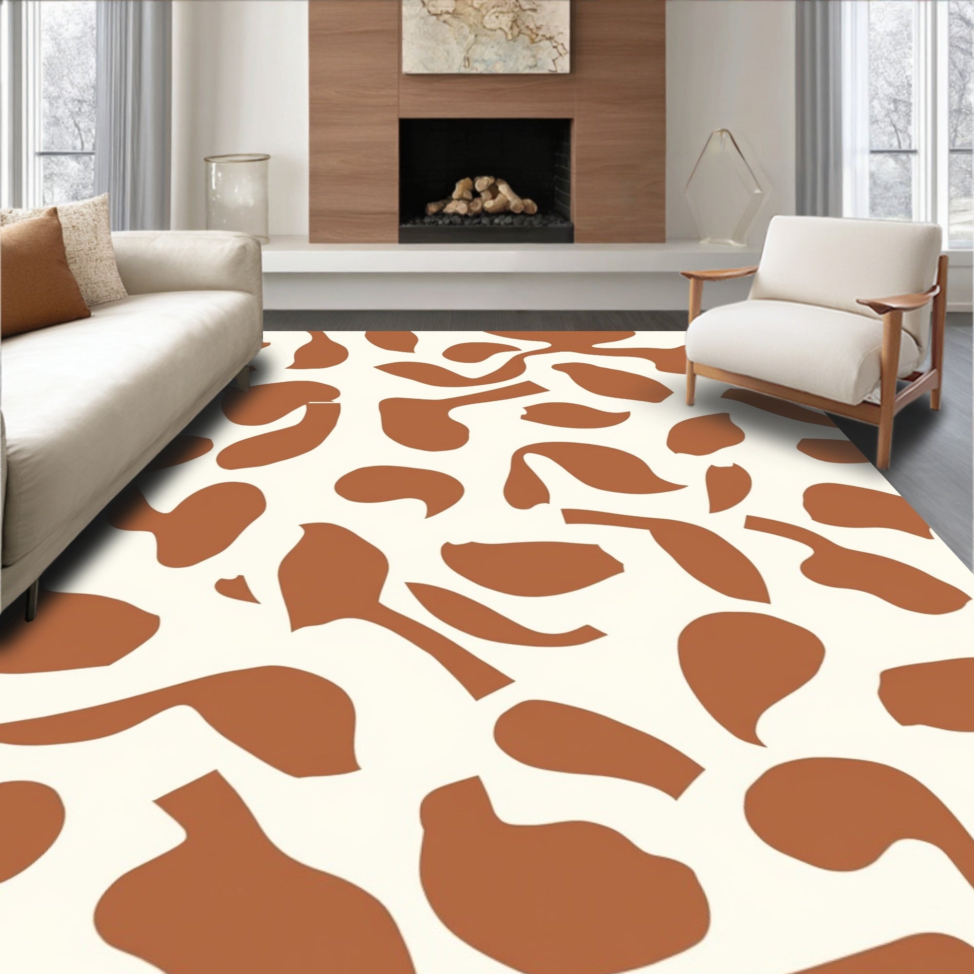 Abstract Organic Brown Cream Pattern Rug