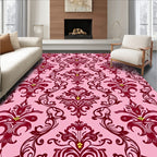 Crimson Floral Damask Pink Background Rug