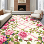 Pink Rose Vine Lattice Design Rug