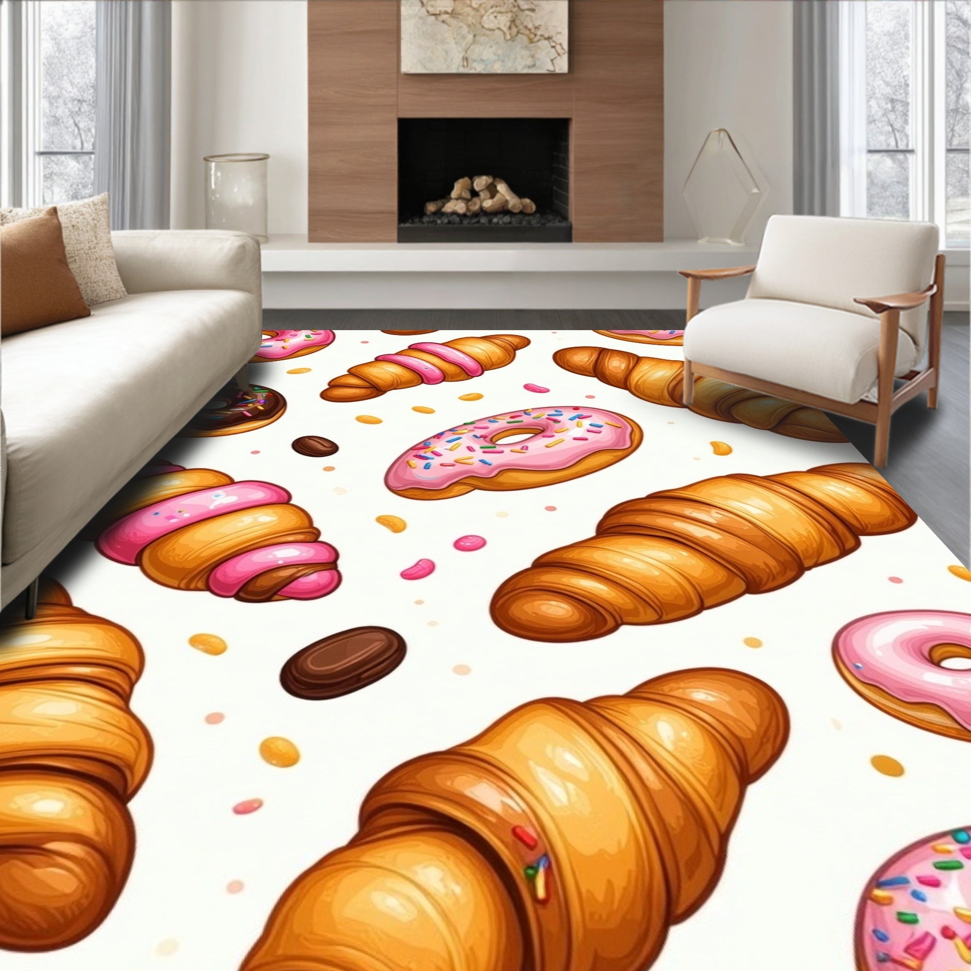 Sweet Treats Donut Croissant Pattern Rug